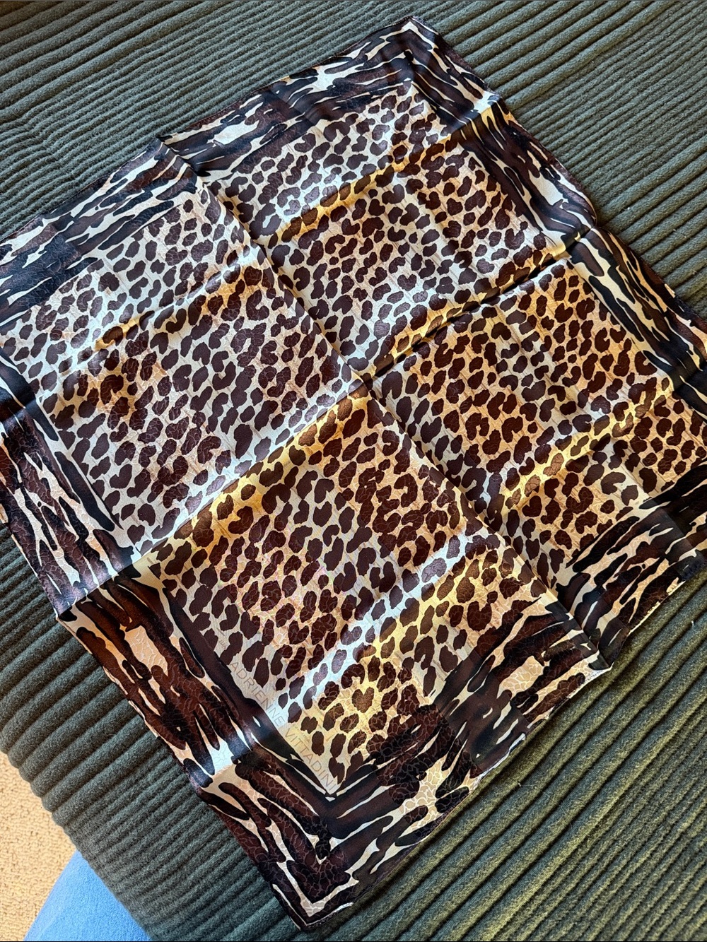 Adrienne Vittadini Leopard Print Silk Scarf in Brown and Cream 21” x 21”
